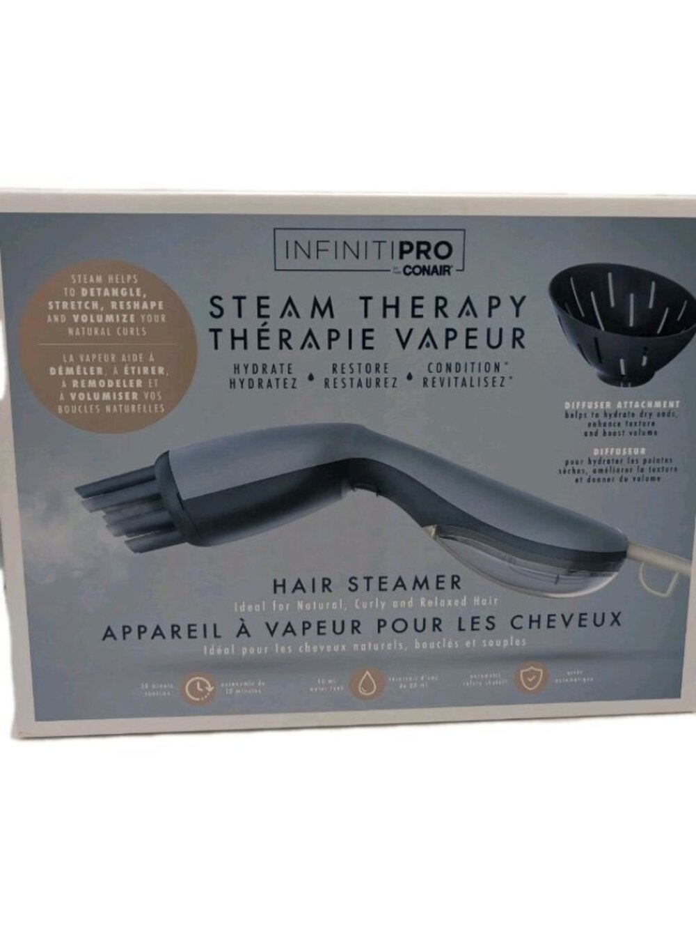 Infiniti Pro Conair Steam Therapy Hair Steamer with Diffuser Blue New Haircare
